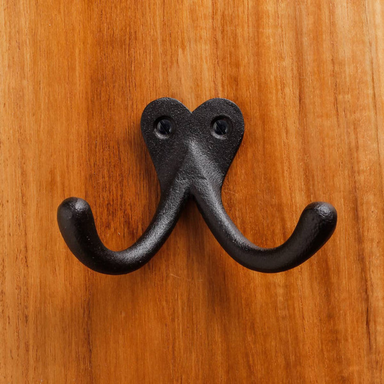 Black Cast Iron Double Wall Hook for Coats and Towels