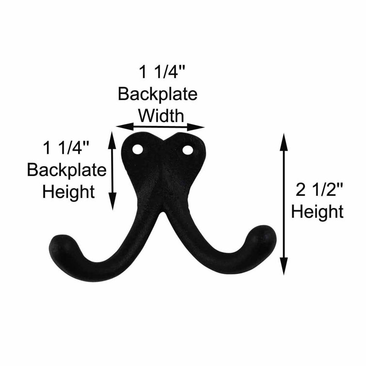 Black Cast Iron Double Wall Hook for Coats and Towels