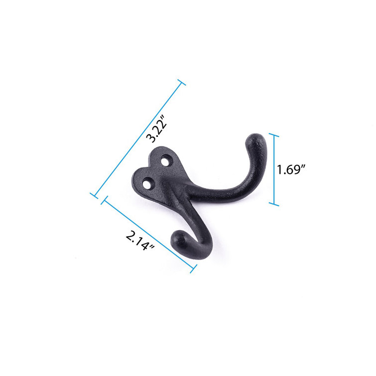 Black Cast Iron Double Wall Hook for Coats and Towels