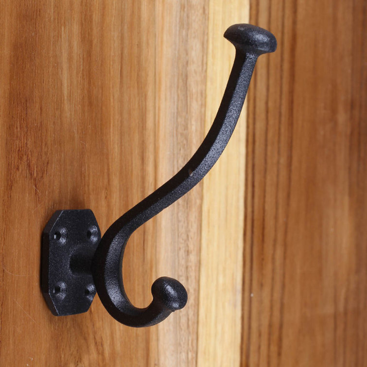 Black Wrought Iron Double Wall Mount Hooks for Coats and Robes