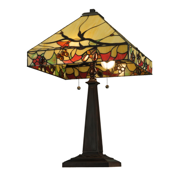 25" Multicolor Stained Glass and Bronze Table Lamp