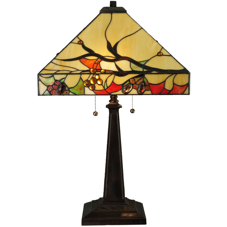 25" Multicolor Stained Glass and Bronze Table Lamp