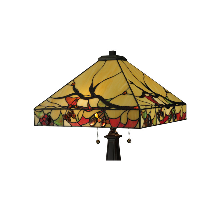 25" Multicolor Stained Glass and Bronze Table Lamp