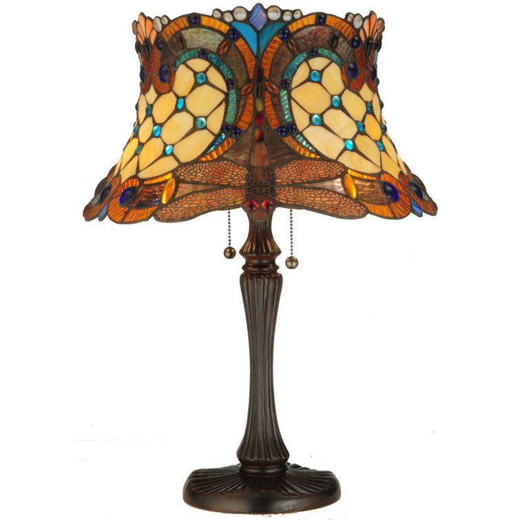 22.5" Multicolor Stained Glass Bronze Table Lamp