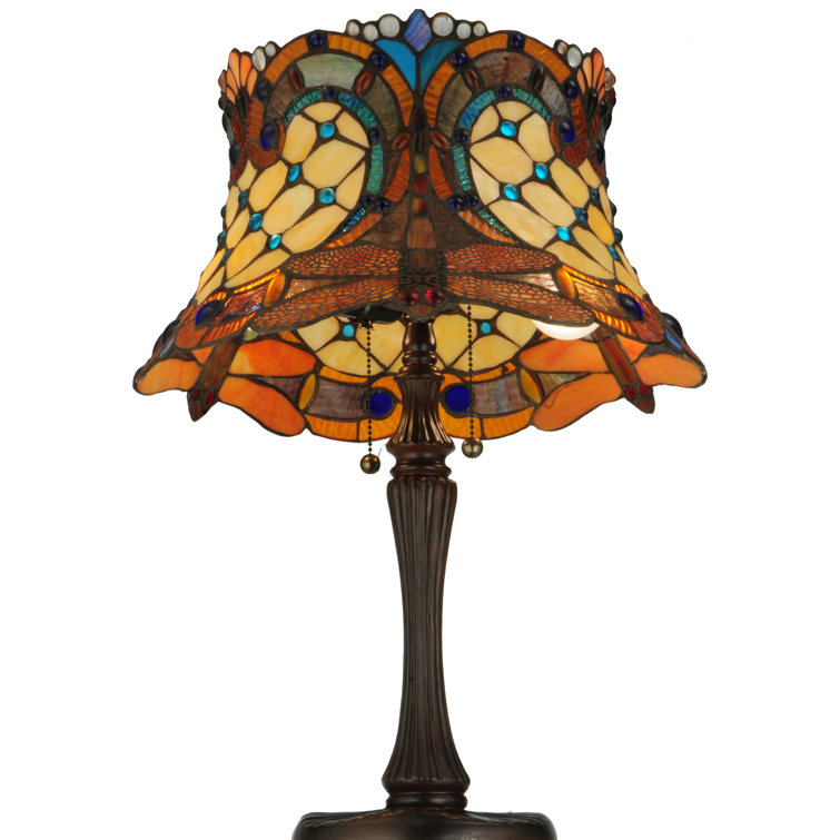 22.5" Multicolor Stained Glass Bronze Table Lamp