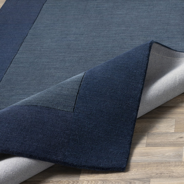 Hand-Knotted Blue Wool Geometric Square Rug 9'9"