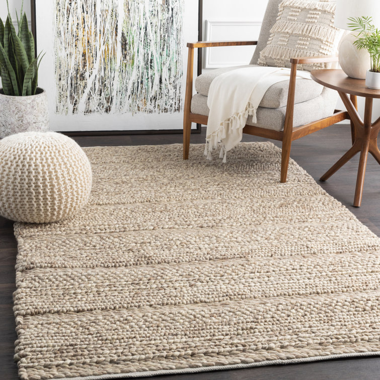 Ivory Braided Elegance 5' x 8' Handmade Wool Area Rug