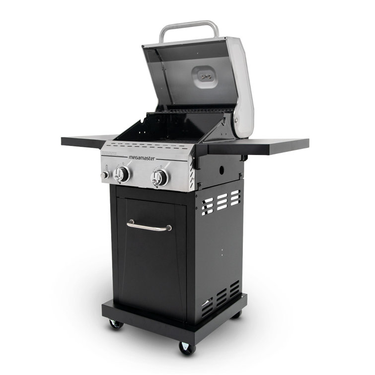 Megamaster 2-Burner Stainless Steel Propane Gas Grill with Foldable Side Tables