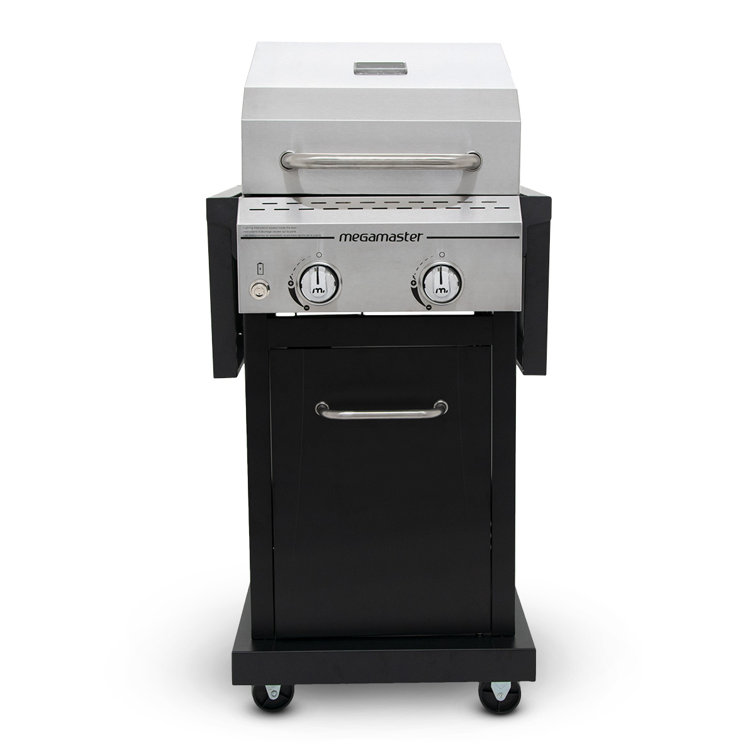 Megamaster 2-Burner Stainless Steel Propane Gas Grill with Foldable Side Tables