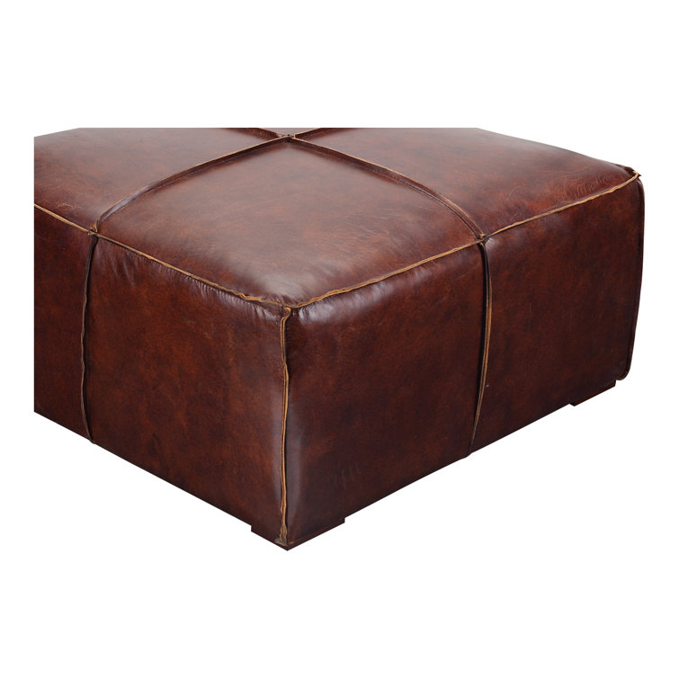 Stamford Square Brown Leather Ottoman with Wood Frame
