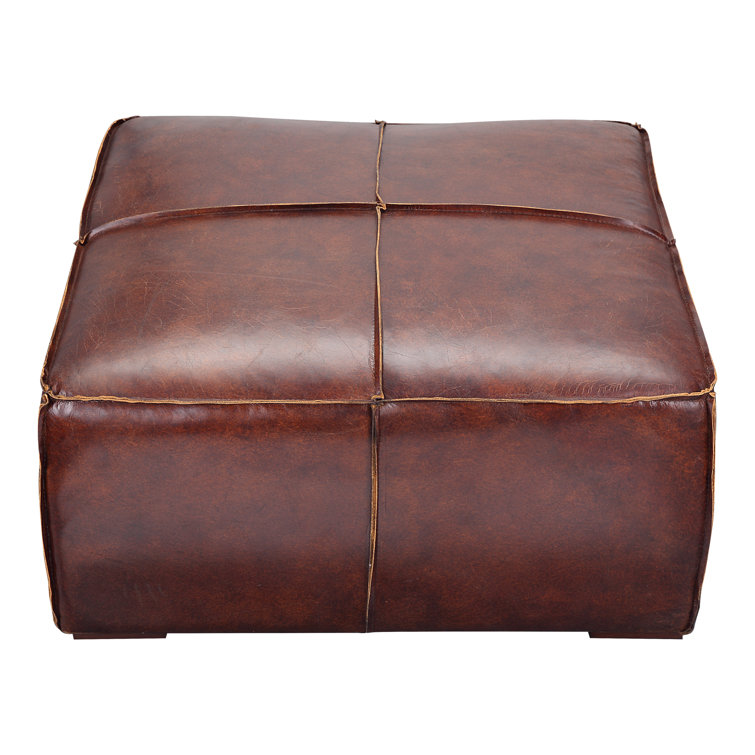 Stamford Square Brown Leather Ottoman with Wood Frame