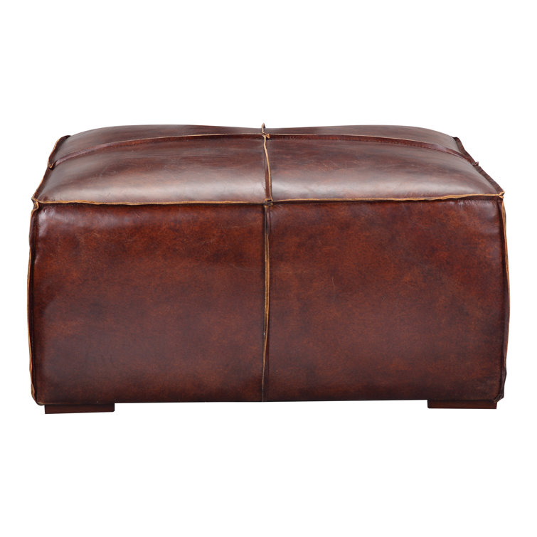 Stamford Square Brown Leather Ottoman with Wood Frame