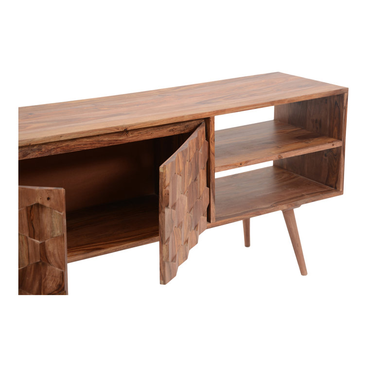 Mid-Century Modern Sheesham Wood 57'' TV Console with Fireplace