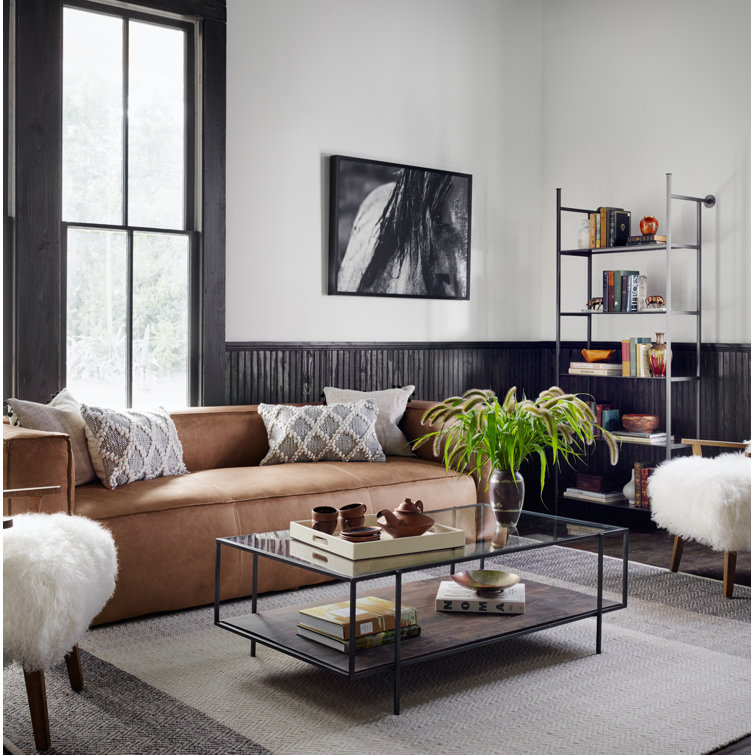 Asher Rectangular Glass and Wood Coffee Table with Shelf