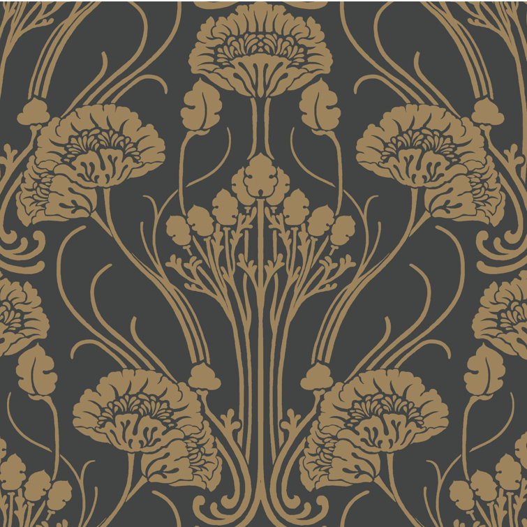 Black and Gold Embossed Damask Wallpaper Roll