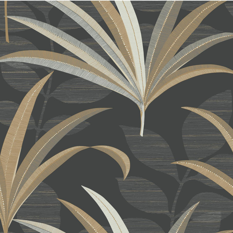 Black and Gold Tropical Leaf Nonwoven Wallpaper