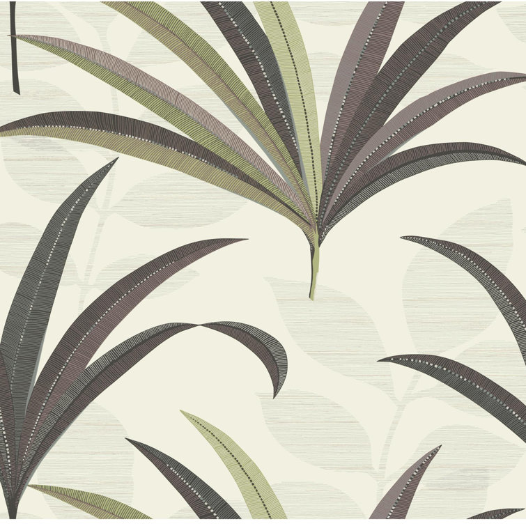 Cream and Purple Palm Leaf Non-Pasted Wallpaper