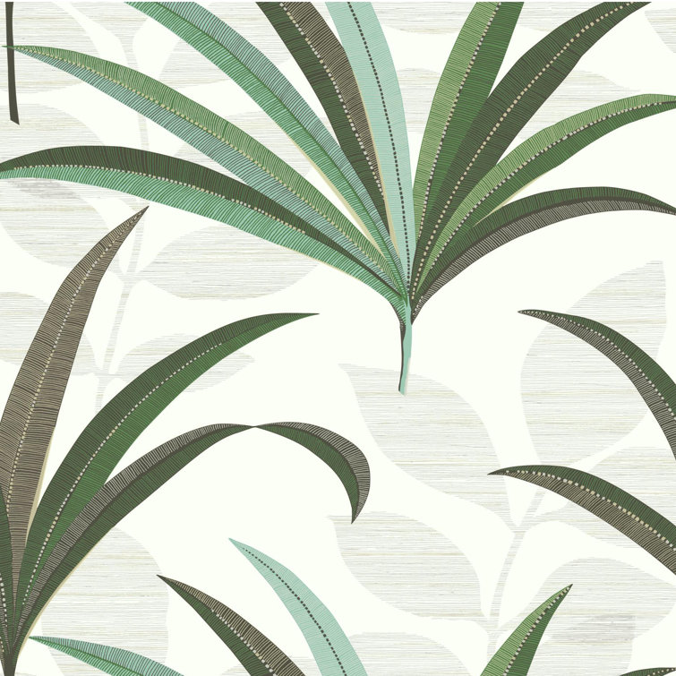 White and Green Tropical Palm Non-woven Wallpaper