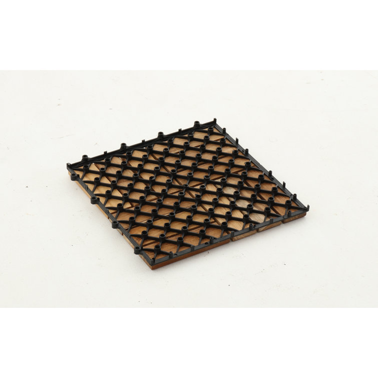 Natural Teak Wood Interlocking Deck Tiles, 12 Slat, 10 sq ft