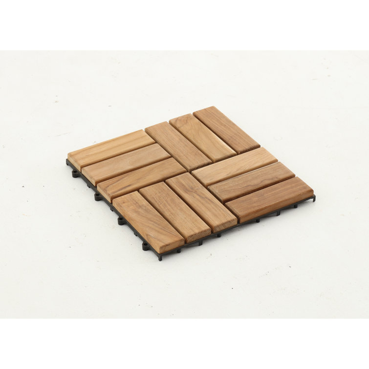 Natural Teak Wood Interlocking Deck Tiles, 12 Slat, 10 sq ft