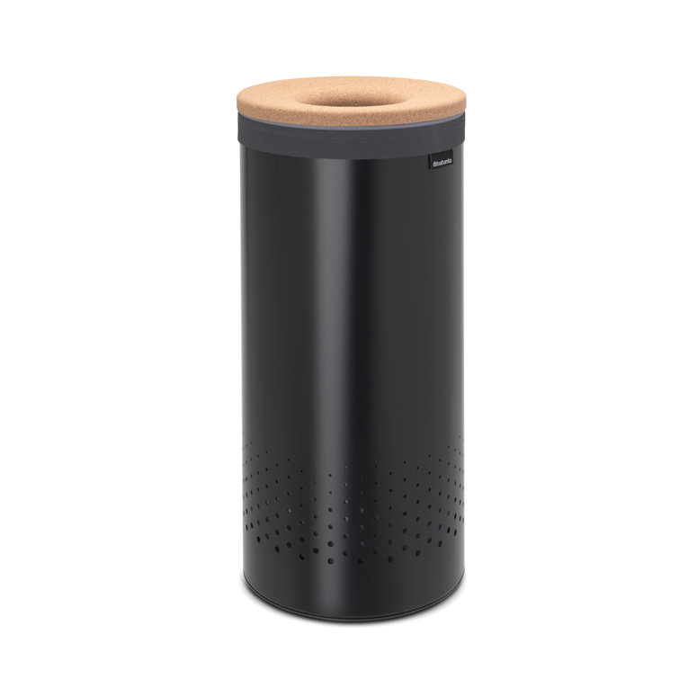 Matte Black Upright Laundry Hamper with Cork Lid