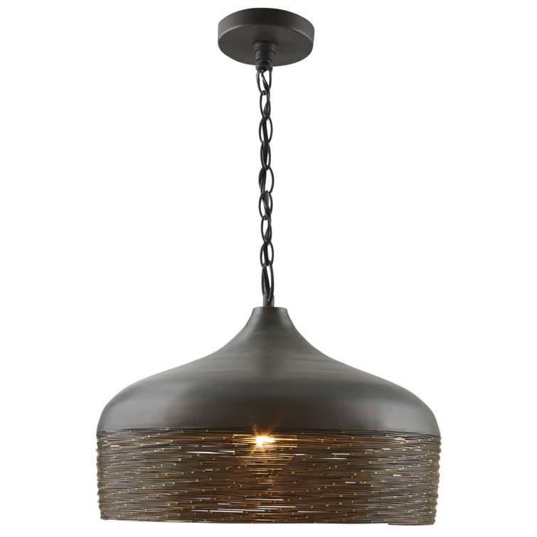 Starlit Sky Grey Iron Dome Pendant with Brass Detailing