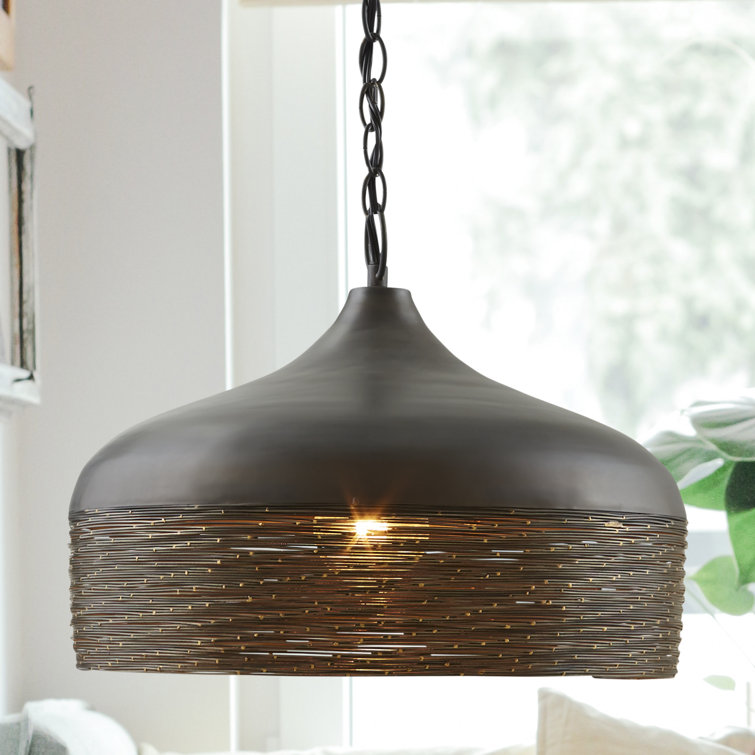 Starlit Sky Grey Iron Dome Pendant with Brass Detailing