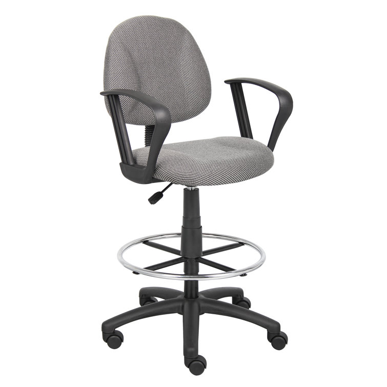 Ergonomic Blue Fabric Drafting Stool with Metal Base