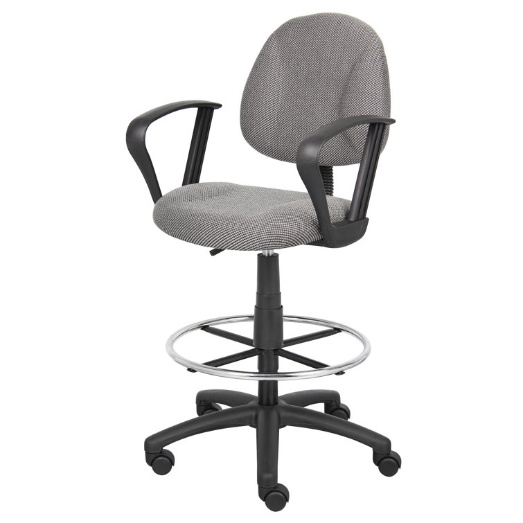 Ergonomic Blue Fabric Drafting Stool with Metal Base