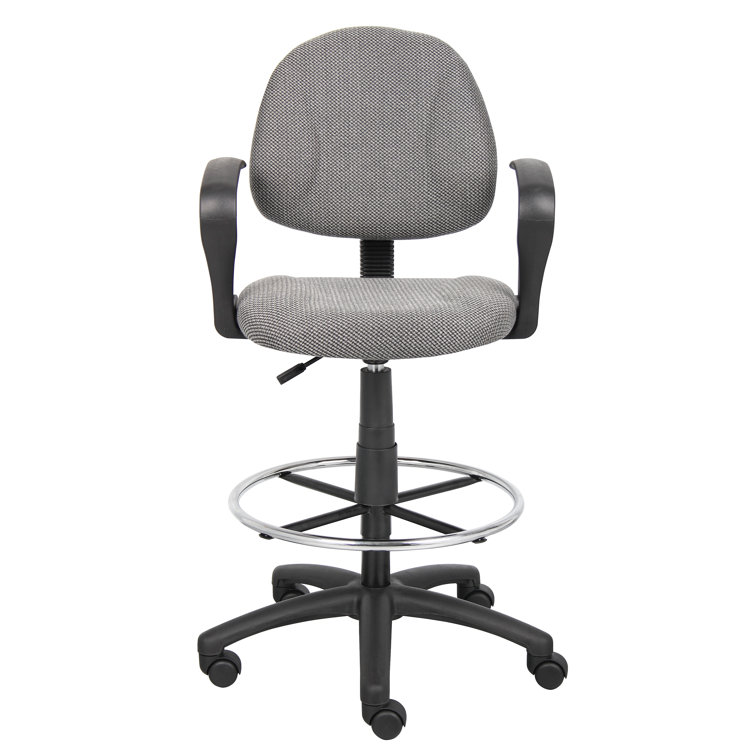 Ergonomic Blue Fabric Drafting Stool with Metal Base