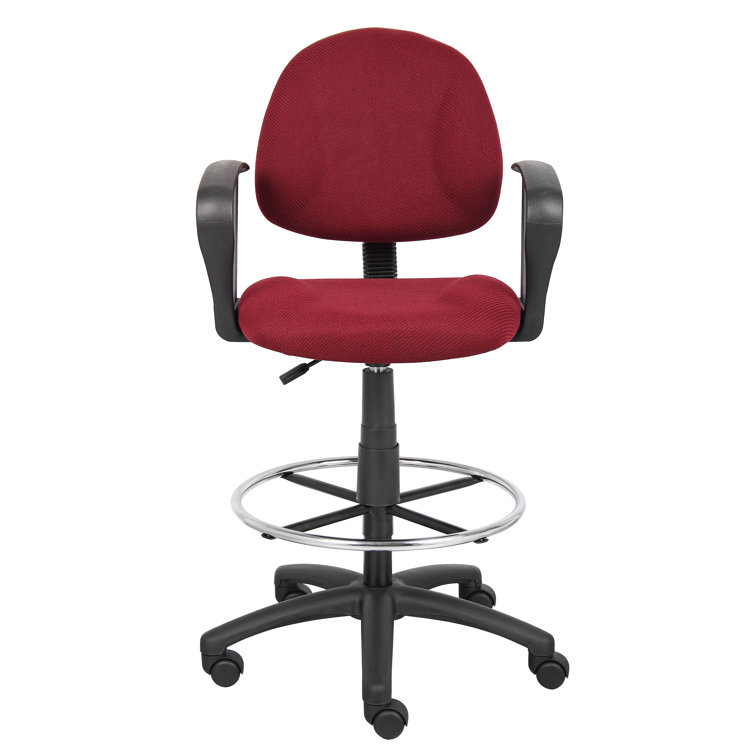 ErgoComfort Black Tweed Drafting Stool with Adjustable Arms and Chrome Footring