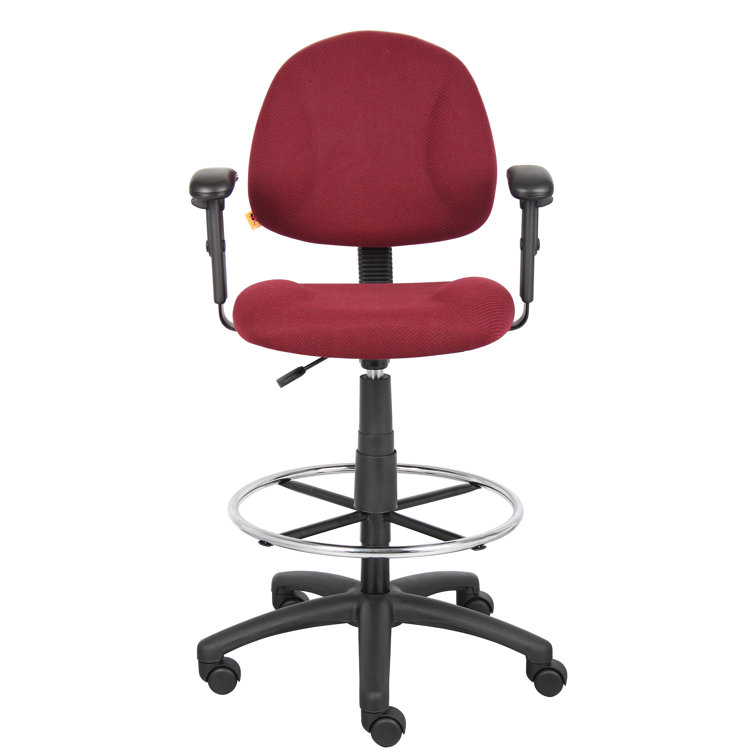 ErgoComfort Black Tweed Drafting Stool with Adjustable Arms and Chrome Footring