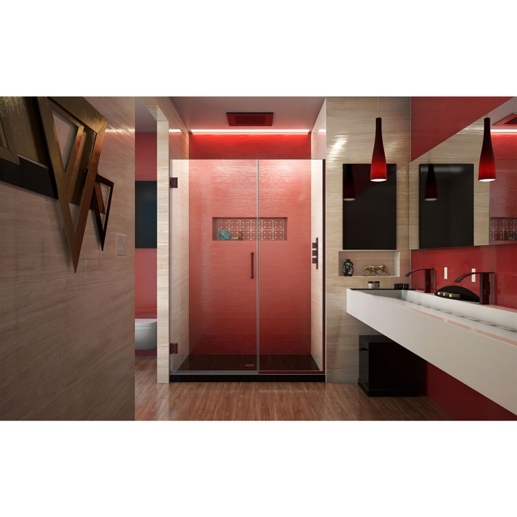 Unidoor Plus 61" Frameless Clear Glass Shower Door with Black Hardware