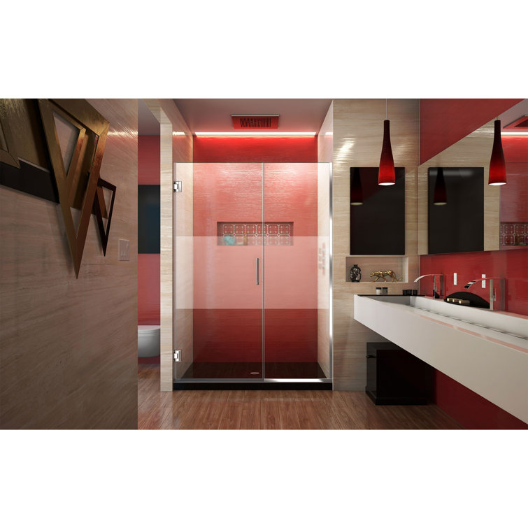 Unidoor Plus 66" Frameless Hinged Shower Door with Clear Glass