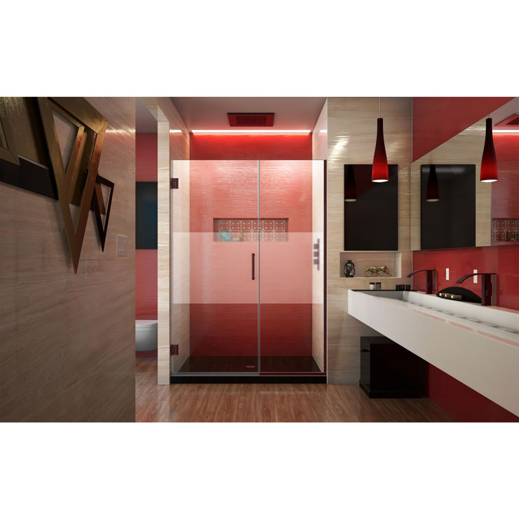 Unidoor Plus 61" Frameless Clear Glass Shower Door with Black Hardware