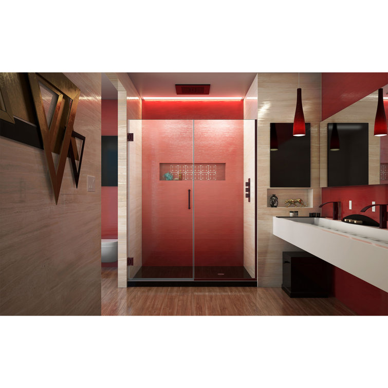 Unidoor Plus 61" Frameless Clear Glass Shower Door with Black Hardware