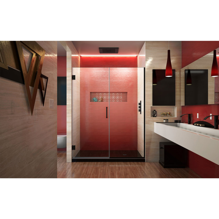 Matte Black Frameless Hinged Shower Door with Clear Glass