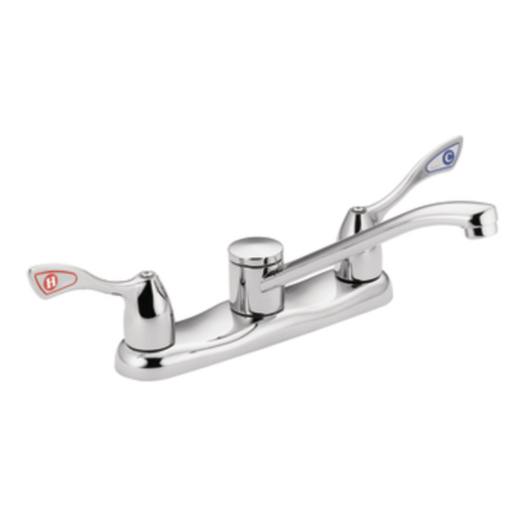 Chrome Commercial Deck Mounted Kitchen Faucet with Double Handles