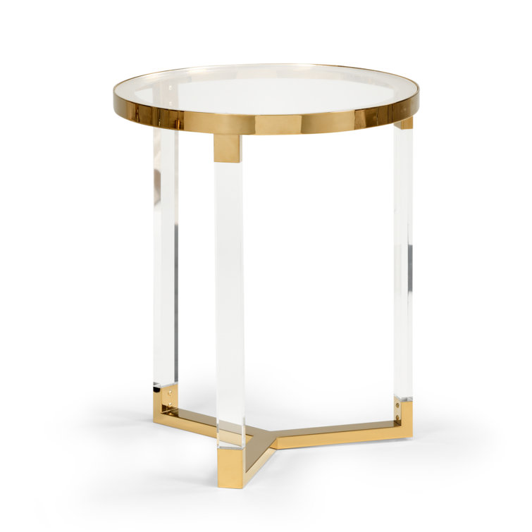 Moravian Round Glass Top End Table with Gold Metal Edging