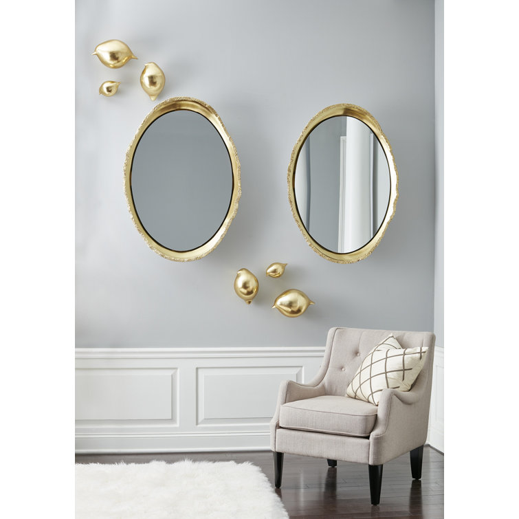Rectangular Pearl White and Gold Leaf Wood Accent Mirror