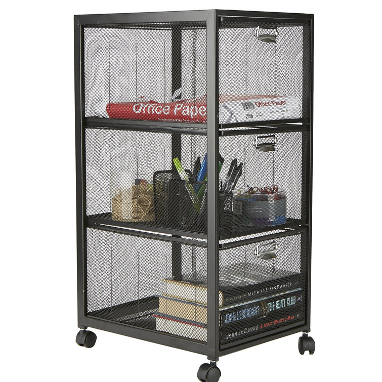 Minimalist Black Metal-Mesh 3-Drawer Mobile Storage Trolley