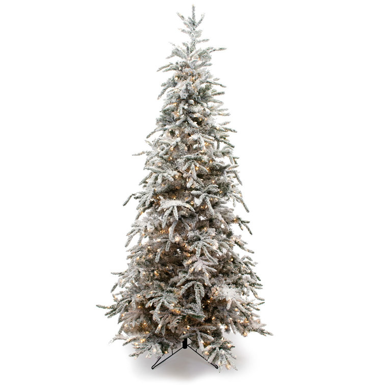 12-Foot Flocked Pine Artificial Christmas Tree with Warm White LED Lights