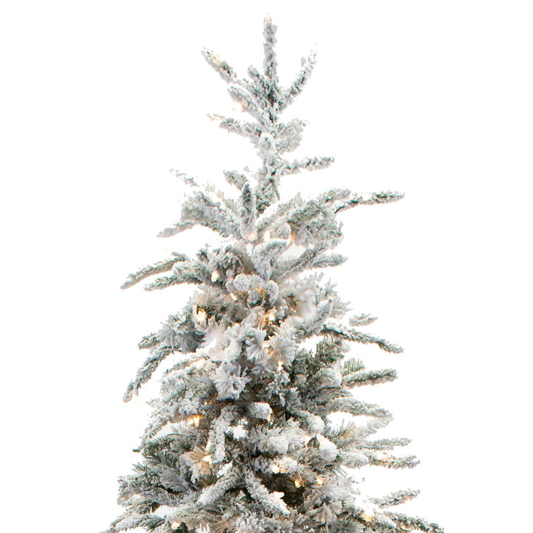 12-Foot Flocked Pine Artificial Christmas Tree with Warm White LED Lights