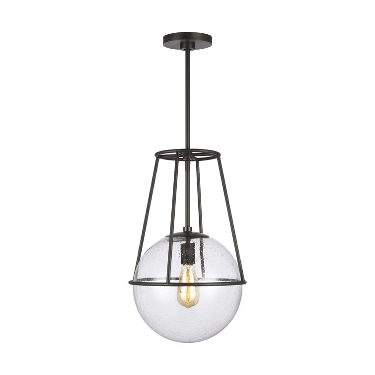 Atlas Aged Iron Globe Pendant with Clear Seeded Glass