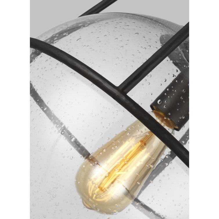 Atlas Aged Iron Globe Pendant with Clear Seeded Glass
