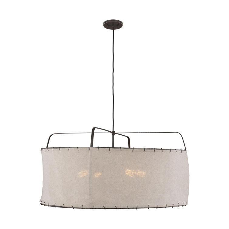 Ellen DeGeneres Aged Iron 34" Drum Pendant with Linen Shade
