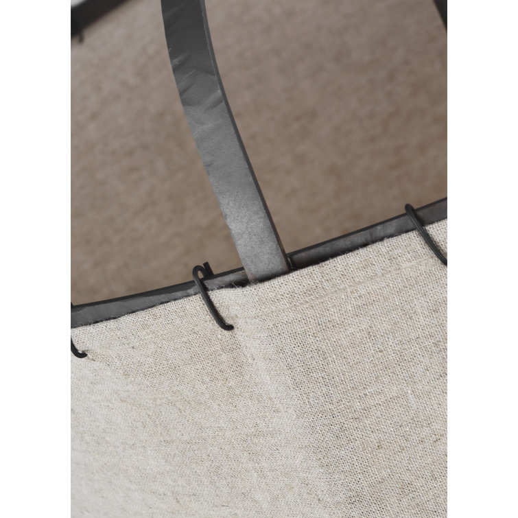 Dunne Aged Iron Drum Pendant with Natural Linen Shade