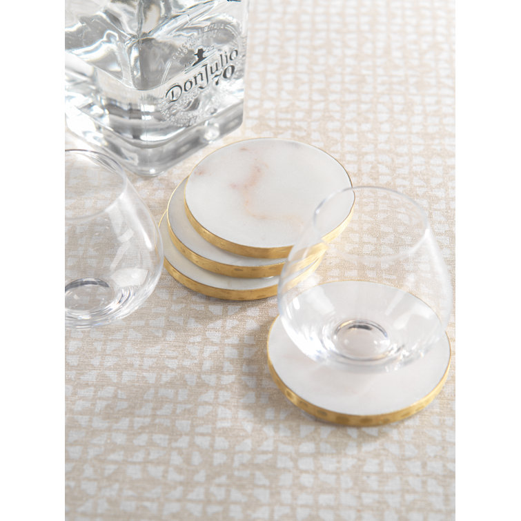 White Marble and Gold Edge Round Coaster Set, 4 Pieces