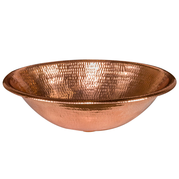 17" Oval Polished Copper Hammered Bathroom Sink
