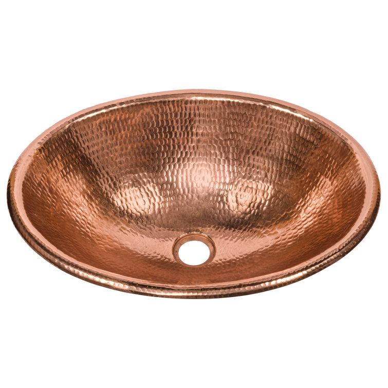 19" Oval Hammered Copper Bathroom Sink with Polished Finish